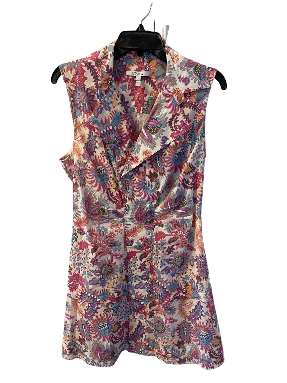 Derek Lam 10 Crosby Floral Satina Multicolored Sleeveless Shirt Dress Sz 8